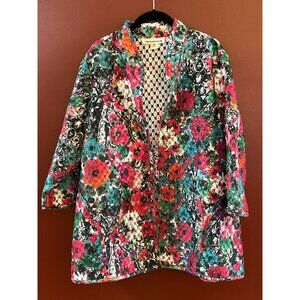 Caroline Rose Women's Colorful Floral Print Jacket 2X Cottagecore Wearable Art
